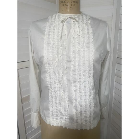 Handmade Vintage White Cotton Blouse Top Ruffle Boho Peasant Cottagecore M/L - Picture 1 of 8